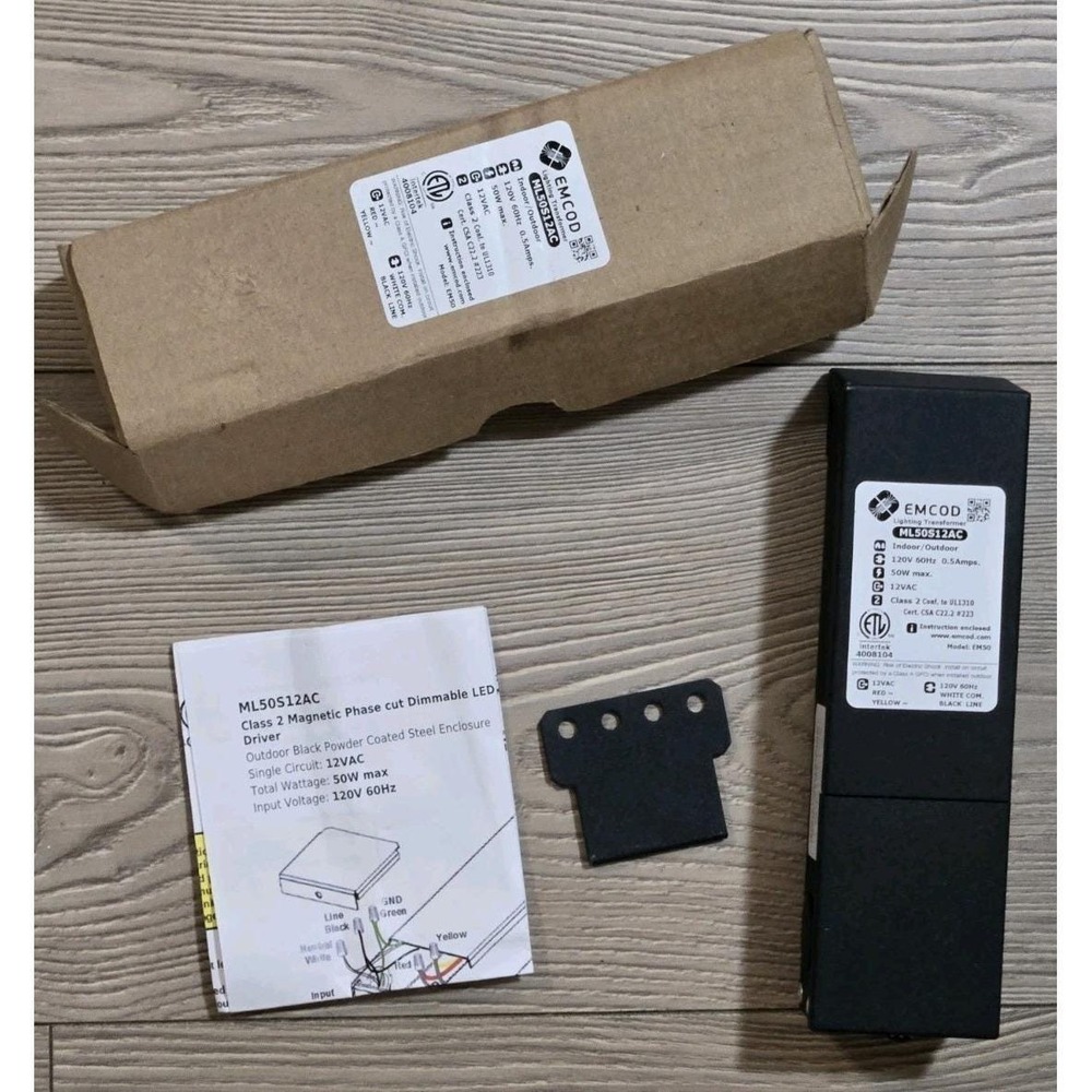Emcod ML50S12AC Transformer BLACK Steel Enclosure 120 12VAC 50W CLASS 2 IN OUT